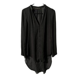 Zara Black Long Sleeve Hi-Low Button Down Shirt